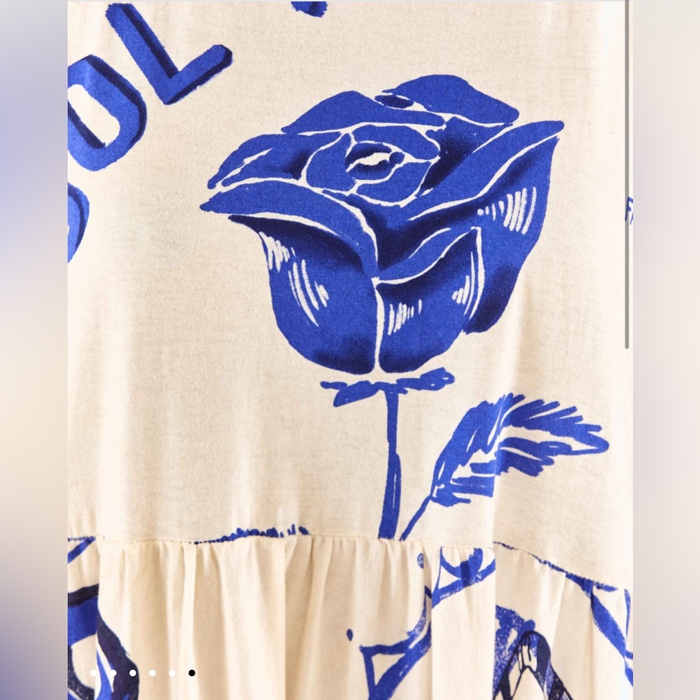 NWT Farm Rio Blue Maxi Dress - White Rainha Das Aguas T Shirt Maxi Dress - Picture 5 of 16